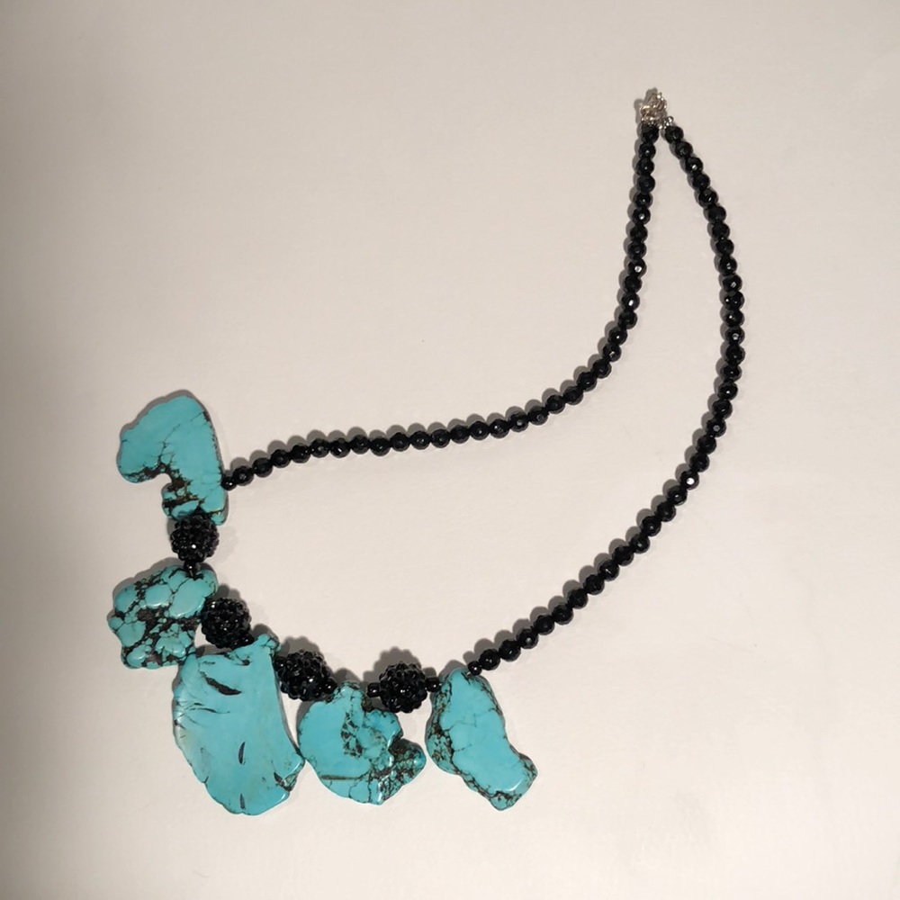 Black & turquoise nugget necklace